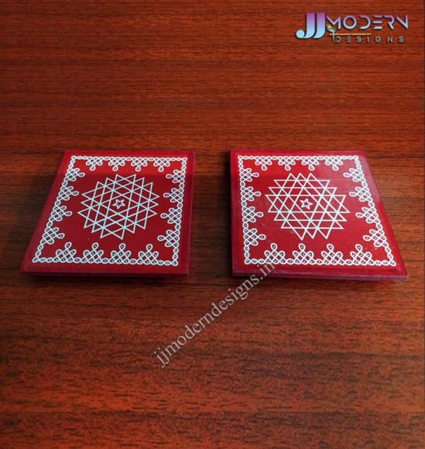 Lotus Rangoli Wooden Stand Pair / Chakram Design Kolam Manai / For Lamps / Deities/ Decoration